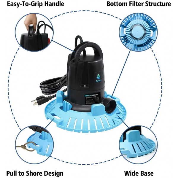 EDOU Automatic Swimming Pool Cover Pump Pro, 2500 GPH, 1/2 HP,110 V,Including an Adapter and 25 Ft 3/4