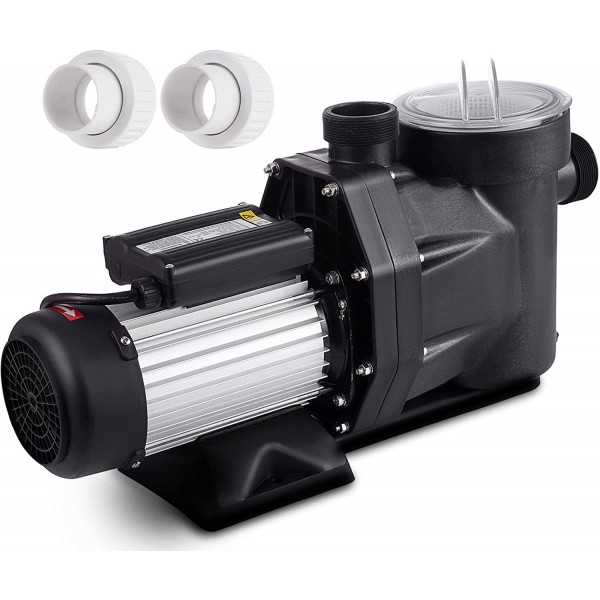 PRIBCHO 2.5 HP Pool Pump Inground High Flow Pool Pump Above Ground 1850W Single Speed Swimming Pool Pumps Filter with Strainer Basket 110V W/ 2Pcs Connectors