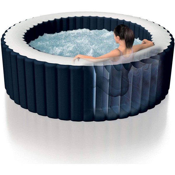 Intex 28405E PureSpa 4 Person Home Outdoor Inflatable Portable Heated Round Hot Tub Spa 58-inch x 28-inch with 120 Bubble Jets, Built in Heat Pump, and Soft Foam Headrest