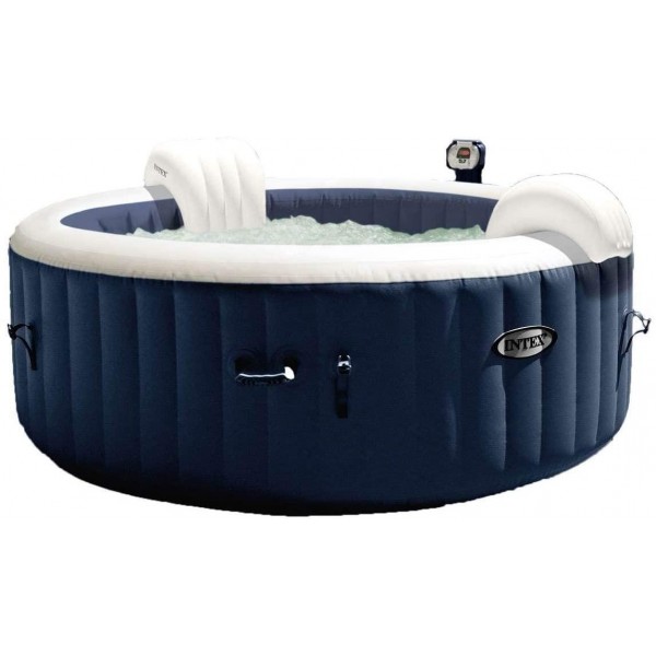 Intex 28405E PureSpa 4 Person Home Outdoor Inflatable Portable Heated Round Hot Tub Spa 58-inch x 28-inch with 120 Bubble Jets, Built in Heat Pump, and Soft Foam Headrest