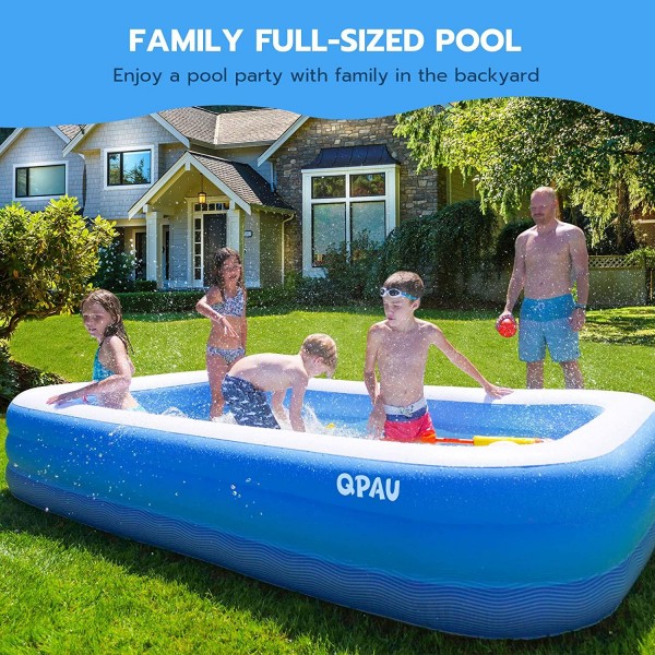 QPAU Inflatable Swimming Pool, 2021 Family Full-Sized Blow Up Pool, Heavy Duty Above Ground Pool for Kids, Adults, Outdoor, Backyard, Pool Party，118” x 72” x 22”