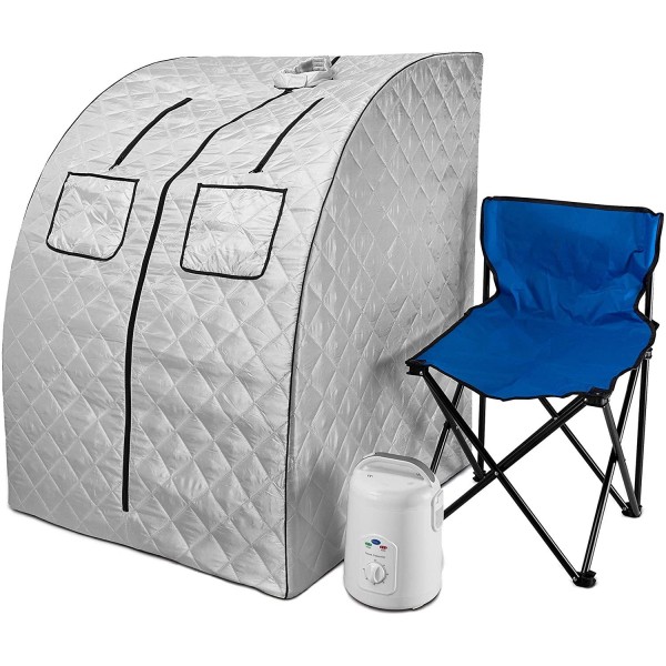 Durasage Oversized Portable Steam Sauna Spa for Weight Loss, Detox, Relaxation at Home, 60 Minute Timer, 800 Watt Steam Generator, Chair Included, 1.5 Year Warranty (Silver)