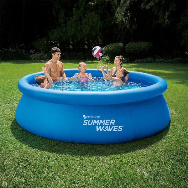 Summer Waves P1001030A156 Quick Set 10ft x 30in Inflatable Ring Round Above Ground Swimming Pool Set with Filter Pump and Type 1 Filter Cartridge