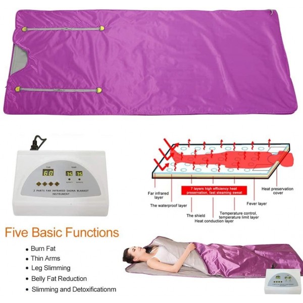 Lofan Portable Infrared Sauna Blanket, Digital Far-Infrared Heat Sauna Blanket 2 Zone, Personal Sauna for Relaxation at Home, Upgraded Zipper Large Version Purple