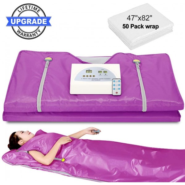 Lofan Portable Infrared Sauna Blanket, Digital Far-Infrared Heat Sauna Blanket 2 Zone, Personal Sauna for Relaxation at Home, Upgraded Zipper Large Version Purple