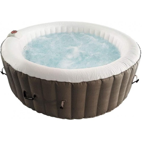 ALEKO HTIR6BRW Round Inflatable Hot Tub Spa with Cover, 6 Person Portable Hot Tub - 265 Gallon Brown and White