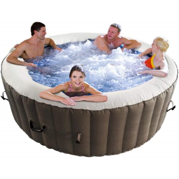 ALEKO HTIR6BRW Round Inflatable Hot Tub Spa with Cover, 6 Person Portable Hot Tub - 265 Gallon Brown and White