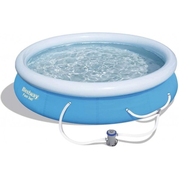 Bestway 57275E Fast Set Up 12ft x 30in Outdoor Inflatable Round Above Ground Swimming Pool Set with 330 GPH Filter Pump, Blue
