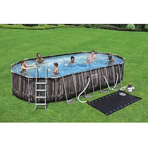 Bestway Power Steel 22’ x 12’ x 48’’ Above Ground Oval Pool Set w/Ladder, Cover, Filter Pump, Replacement Cartridge, Repair Patch