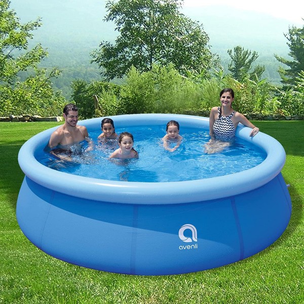 Inflatable Top Ring Swimming Pools Outdoor Ground Set Round Swimming Pool for Kids or Adults Garden Lawn Blue (15ft x 36in)