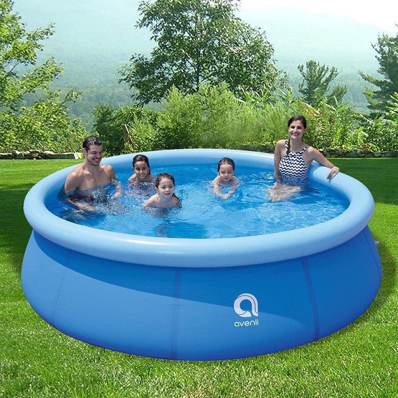 Inflatable Top Ring Swimming Pools Outdoor Ground Set Round Swimming Pool for Kids or Adults Garden Lawn Blue 15ft x 36in 