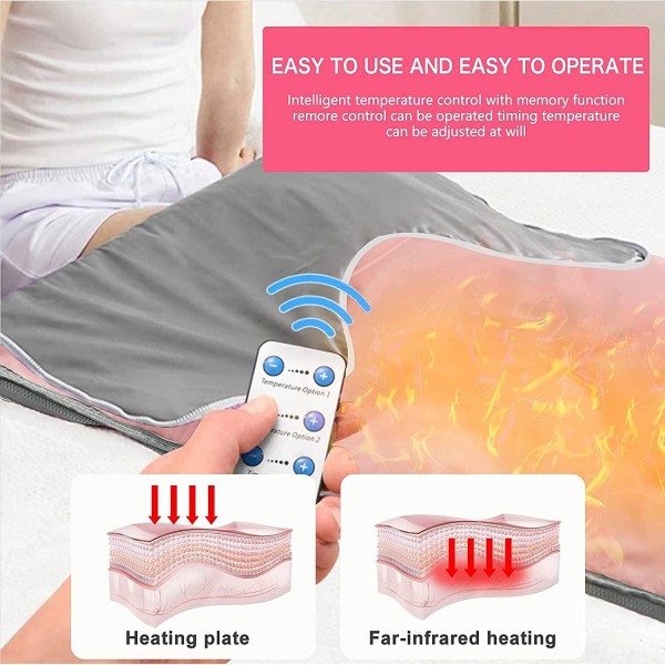 Sauna Blanket for Weight Loss and Detox - Far Infrared (FIR) Body Shaper Slimming Blanket Professional Therapy Sweat Sauna Bed Body Heating with Sleeves Remote Controller for Health Benefits, Home