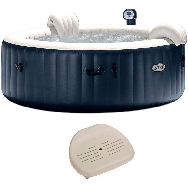 Intex 28409E PureSpa 85-inch x 28-inch 6 Person Home Outdoor Inflatable Portable Heated Round Hot Tub Spa with 170 Bubble Jets, Built in Heat Pump and Non-Slip Seat Insert