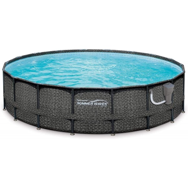 Summer Waves Elite P4A02048B 20ft x 48in Above Ground Frame Swimming Pool Set w/Filter Pump, Pool Cover, Ladder, Ground Cloth, & Maintenance Kit
