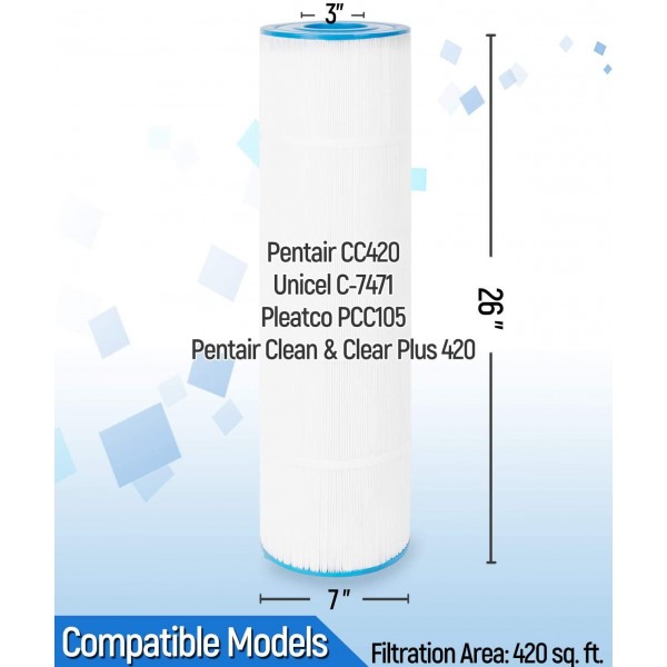 Future Way Pool Filter Compatible with Pentair CCP420, Pleatco PCC105-PAK4, Waterway 425, Easy to Clean, 4 Pack