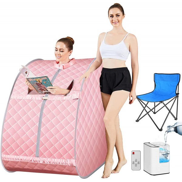Mauccau Portable Steam Sauna for Home Personal Steam Sauna Spa for Detox Relaxation, 2.5L Sauna Tent with Foldable Chair Timer Remote Control(Pink)