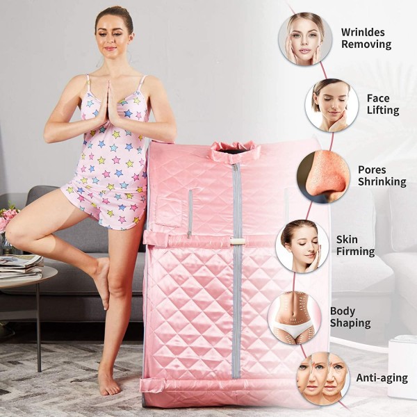 Mauccau Portable Steam Sauna for Home Personal Steam Sauna Spa for Detox Relaxation, 2.5L Sauna Tent with Foldable Chair Timer Remote Control(Pink)