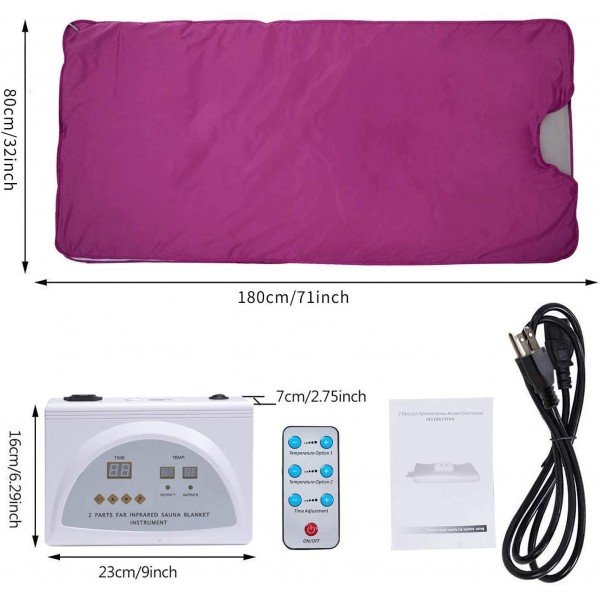PinJaze Infrared Personal Sauna Blanket,71（L）×32（W） Inches Fast Sweating Professional Fitness Machine at Home for Weight Loss and Detoxification(with Button Battery/110V US Plug)(Purple)