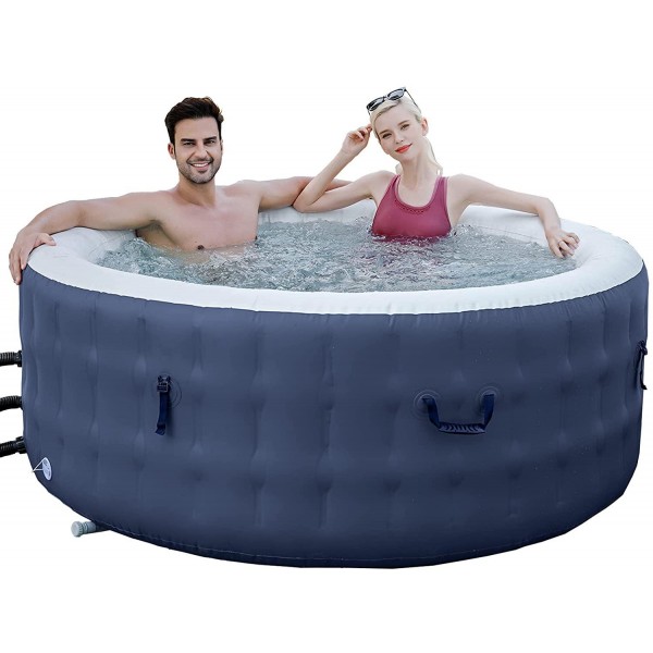 MILESPORTS Portable Round Hot Tub 76 X 26 Inch Air Jet Spa 4-6 Person Inflatable Outdoor Heated Hot Tub Spa with 120 Bubble Jets, Blue/White, One Size