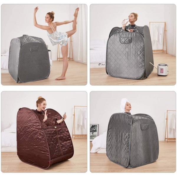 OppsDecor Portable Steam Sauna Spa, Personal Indoor Sauna Tent Remote Control&Chair&60 Minute Timer Included, One Person Sauna for Therapeutic Relaxation at Home(31.5 x 31.5 x 40.6inch, Grey)