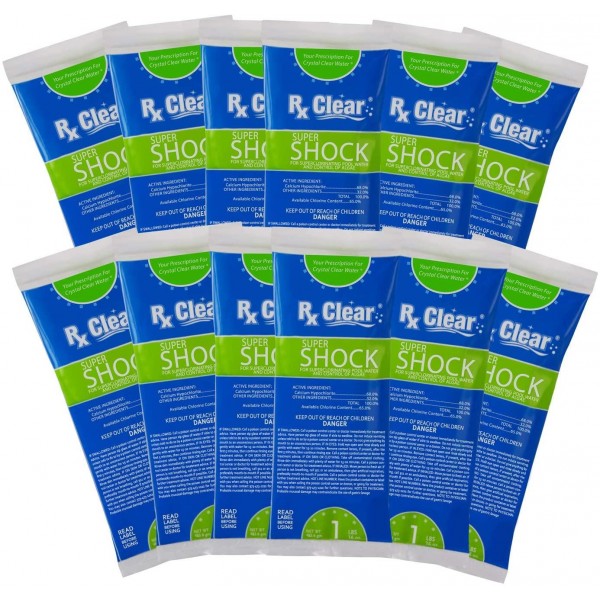 Rx Clear Super Shock for Swimming Pools | Chlorinator and Algaecide | 68% Calcium Hypochlorite | Kill Pool Algae for a Crystal Clear Pool | One Pound Bags | 24 Pack