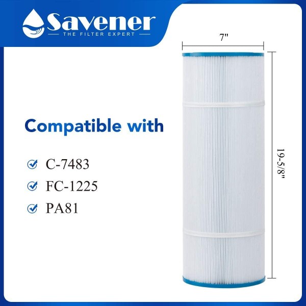 Savener SV-7483 Swimming Pool Replacement Filter Cartridge Hot Tub Filter Replaces for Unicel C-7483 81Sq.ft FC-1225 Hayward CX580RE PA81 Fits Hayward SwimClear C3025 C3030 4 Pack