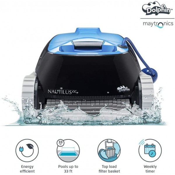 DOLPHIN Nautilus CC Robotic Pool [Vacuum] Cleaner - Ideal for Above/In Ground Swimming Pools up to 33 Feet - Powerful Suction to Pick up Small Debris - Easy to Clean Top Load Filter Basket