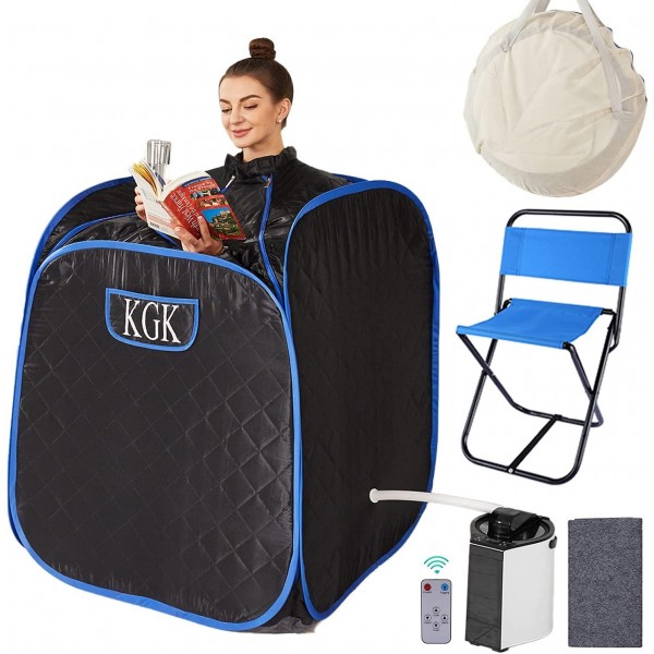KGK Portable Steam Sauna Spa, Personal Sauna for Home Therapeutic Relaxation Detox, Lightweight Sauna Tent Full Body Spa with Steam Pot, Remote Control, Foldable Chair, Carrying Bag(Black)