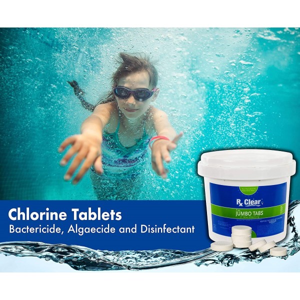 Rx Clear 3-Inch Individually Wrapped Chlorine Tablets | One 25-Pound Bucket | Use As Bactericide, Algaecide, and Disinfectant in Swimming Pools and Spas | Slow Dissolving and UV Protected