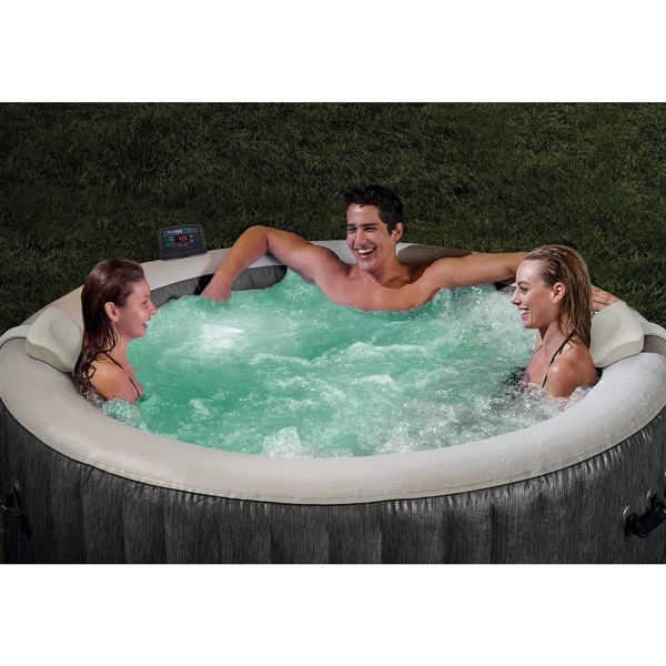 Intex Greywood Deluxe 4 Person Inflatable Portable Heated Bubble Hot Tub Jet Spa, Grey bundled with Round PureSpa Energy Efficient Spa Hot Tub Cover