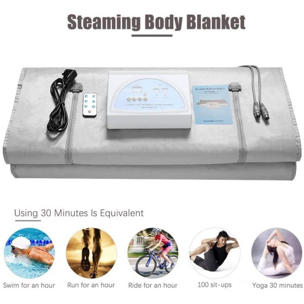 SKYTOU Sauna Blanket, 2 Zone Digital Far-Infrared (FIR) Oxford Heat Therapy Blanket with Zipper Version Controller for Body Shape Sauna Slimming Sauna Blanket Fitness 110V (Silver)