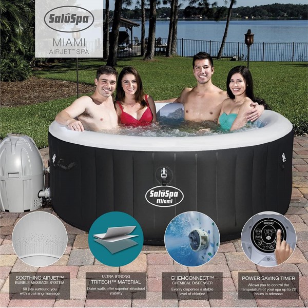 Bestway SaluSpa Miami Inflatable Hot Tub, 4-Person AirJet Spa