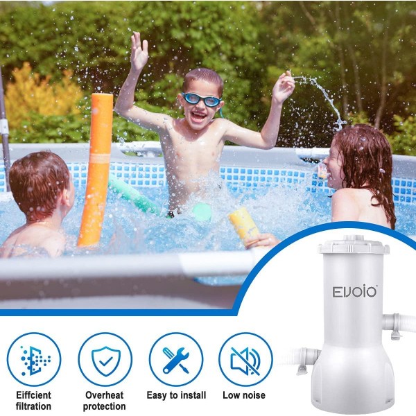 Evoio Pool Filter Pump Above Ground, 1000 Gallons Swimming Pool Filter Cartridge Pump, Electric Pool Water Pump Filter for Pools Sand Cleaning Tool Set with 1 Pool Filter Cartridge