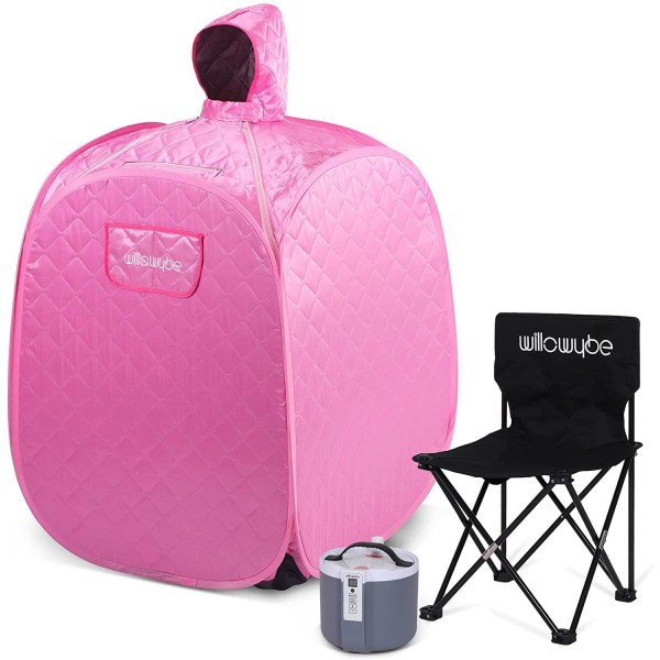 WILLOWYBE Portable Personal Steam Sauna Home Spa, an Indoor Steam Sauna for Relaxation, Detox and Therapeutic, Pink Lady