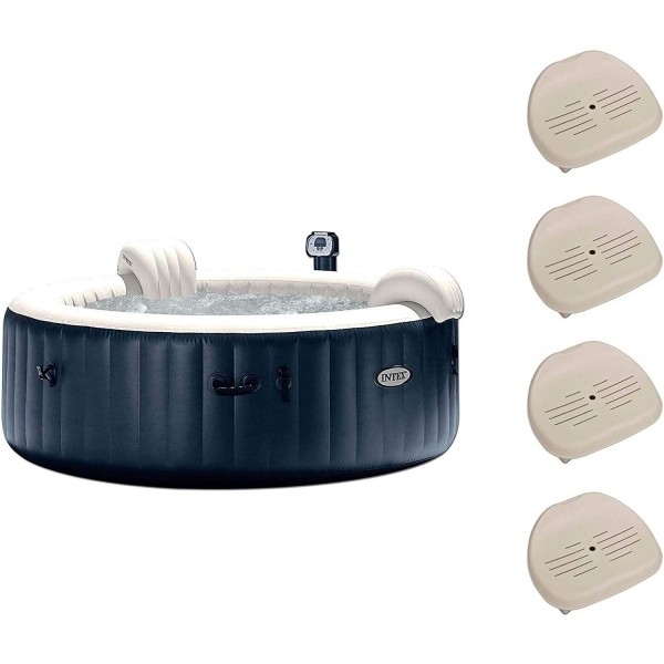 Intex 28409E PureSpa 6 Person Home Outdoor Inflatable Portable Heated Round Hot Tub Spa 85-inch x 28-inch with 170 Bubble Jets, Built in Heat Pump, and Non-Slip Seats (4 Pack)