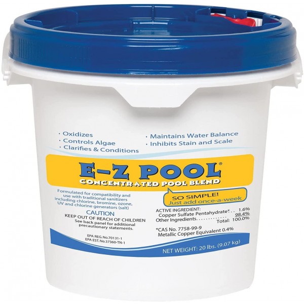 E-Z Pool Weekly All in 1 Concentrated Outdoor Swimming Pool Care Solution Blend with Copper Sulfate and Oxygen Enriching Formula, 20 Pound Bucket