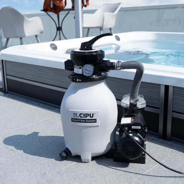 CIPU 12-inch Sand Filter Pump System Handy 4-Way Valve for Above Ground Pools with Prefilter Pool Pump 115V 6-Foot Cord for Easy Installation SFPS12501