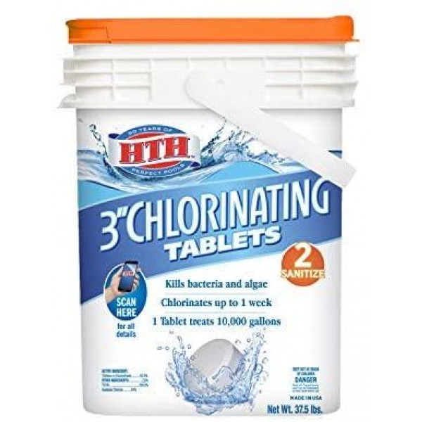 HTH 42030 3-inch Tablets Swimming Pool Chlorine, 37.5 lbs, Regular