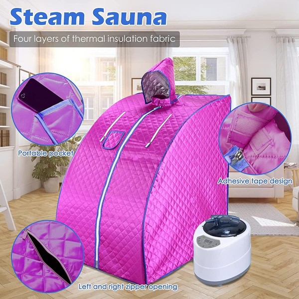 AUTOENERGY Portable Steam Sauna Spa, 2L Personal Sauna for Relaxation at Home,One Person Sauna with Remote Control,Foldable Chair,Timer (Purple)