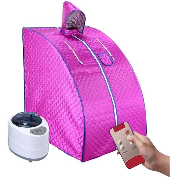 AUTOENERGY Portable Steam Sauna Spa, 2L Personal Sauna for Relaxation at Home,One Person Sauna with Remote Control,Foldable Chair,Timer (Purple)