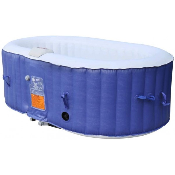 ALEKO 145 Gallon Water Capacity 2 Person Oval Inflatable High Powered Bubble Jetted Hot Tub with Fitted Cover, Dark Blue - HTIO2BLD