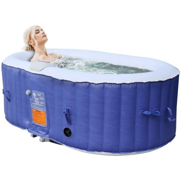 ALEKO 145 Gallon Water Capacity 2 Person Oval Inflatable High Powered Bubble Jetted Hot Tub with Fitted Cover, Dark Blue - HTIO2BLD