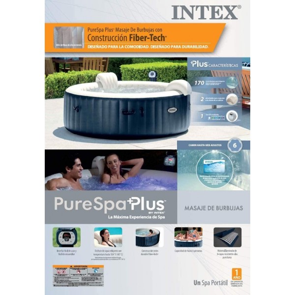 Intex 28409E PureSpa 6 Person Home Outdoor Inflatable Portable Heated Round Hot Tub Spa 85-inch x 28-inch with 170 Bubble Jets, Built in Heat Pump, and 12 Type S1 Filter Cartridges