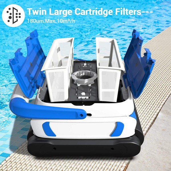 PAXCESS Wall-Climbing Automatic Pool Cleaner with Twin Large 180um Filter Basket,Tangle-Free Cord Up to 50 Feet,Robotic Pool Cleaner,Do Intelligent Cleaning,Suit for Above/In-ground Swimming Pool