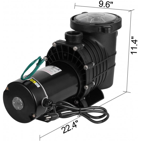 PRIBCHO 1.5 HP Pool Pump Inground High Flow Pool Pump Above Ground Single Speed Swimming Pool Pumps with Strainer Basket 110/220V Dual Voltage W/ 2Pcs 1-1/2NPT Connectors