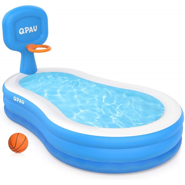 QPAU Inflatable Swimming Pool, Basketball Hoops Swimming Center Family Pool for Kids, Adults, Outdoor, Backyard, Pool Party (Limited Edition)