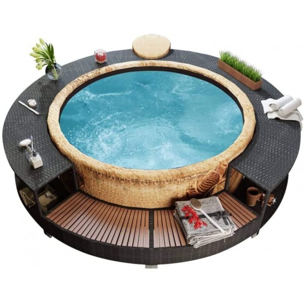 INLIFE Spa Surround Poly Rattan Black Garden Outdoor Patio Massage Hot Tub for Indoor Outdoor