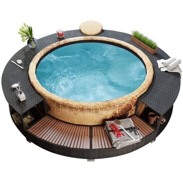 vidaXL Spa Surround Poly Rattan Black Garden Outdoor Patio Massage Hot Tub