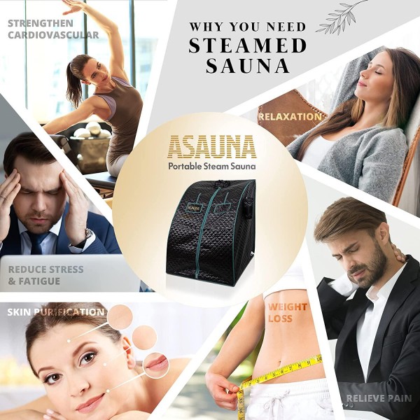 Asauna Portable Steam Sauna | Lightweight Personal Sauna Home for Detox and Relaxation | Comes with Sauna Tent, Foldable Chair, and 60 Minute Timer | Powered by 110 Watt Steam Generator