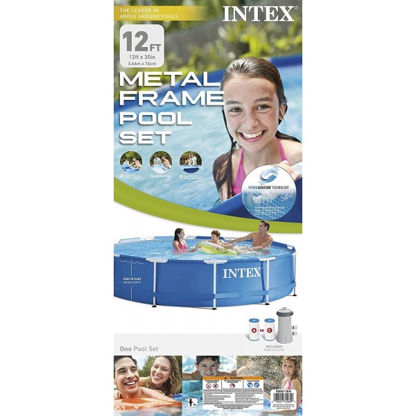 Intex 28211EH 12ft x 30in Metal Frame Above Ground Pool Set with Filter Pump, 12 ft x 30 in, blue